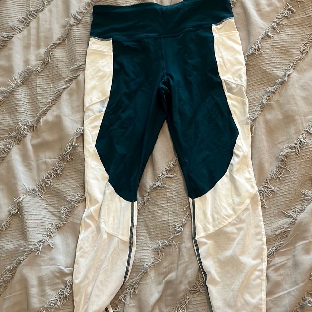 Dark Teal and White Mesh Leggings